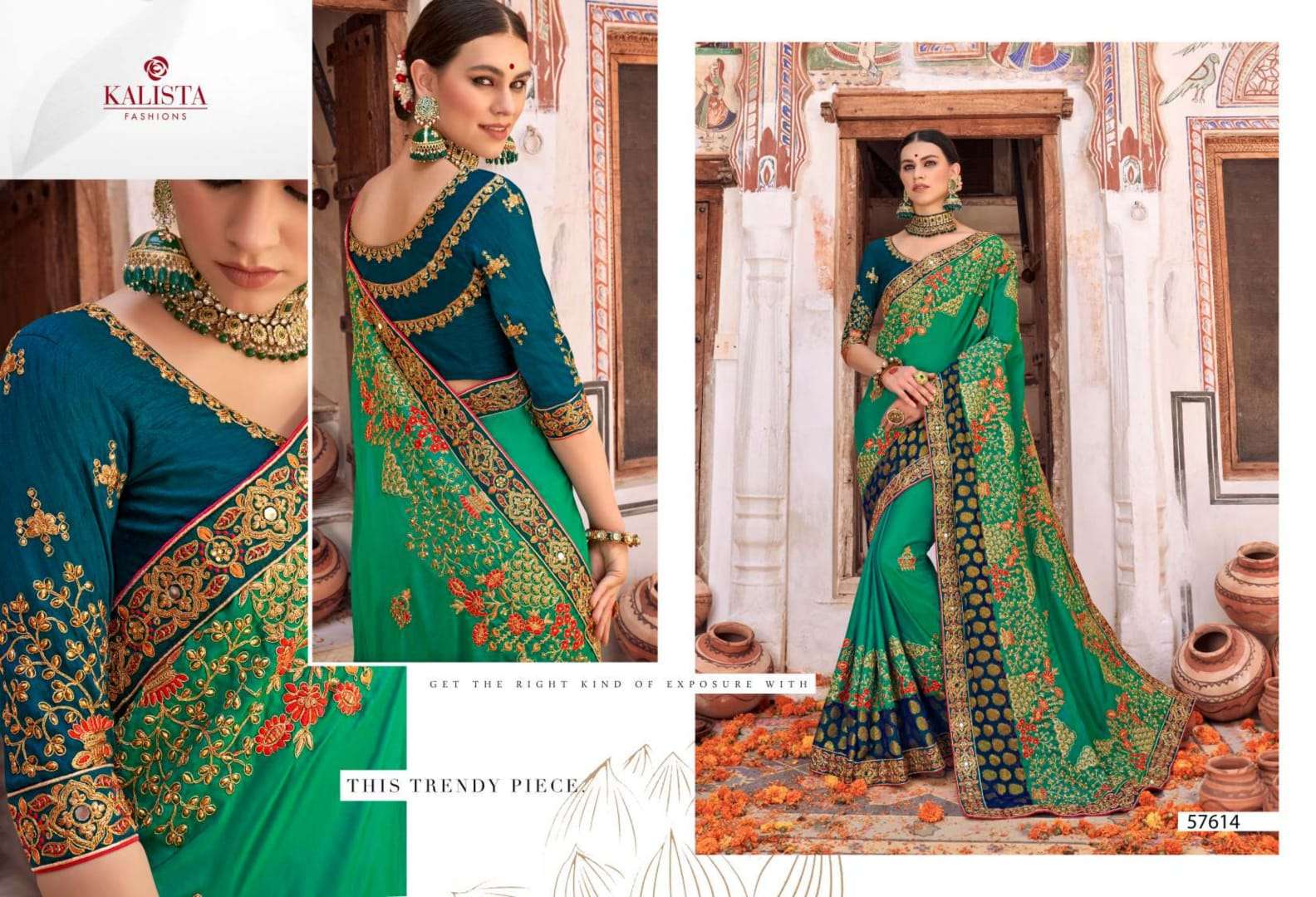 MALLIKA PLATINUM EDITION BY KALISTA FASHION 57612 TO 57617 SERIES INDIAN TRADITIONAL WEAR COLLECTION BEAUTIFUL STYLISH FANCY COLORFUL PARTY WEAR & OCCASIONAL WEAR VISCOSE SILK SAREES AT WHOLESALE PRICE