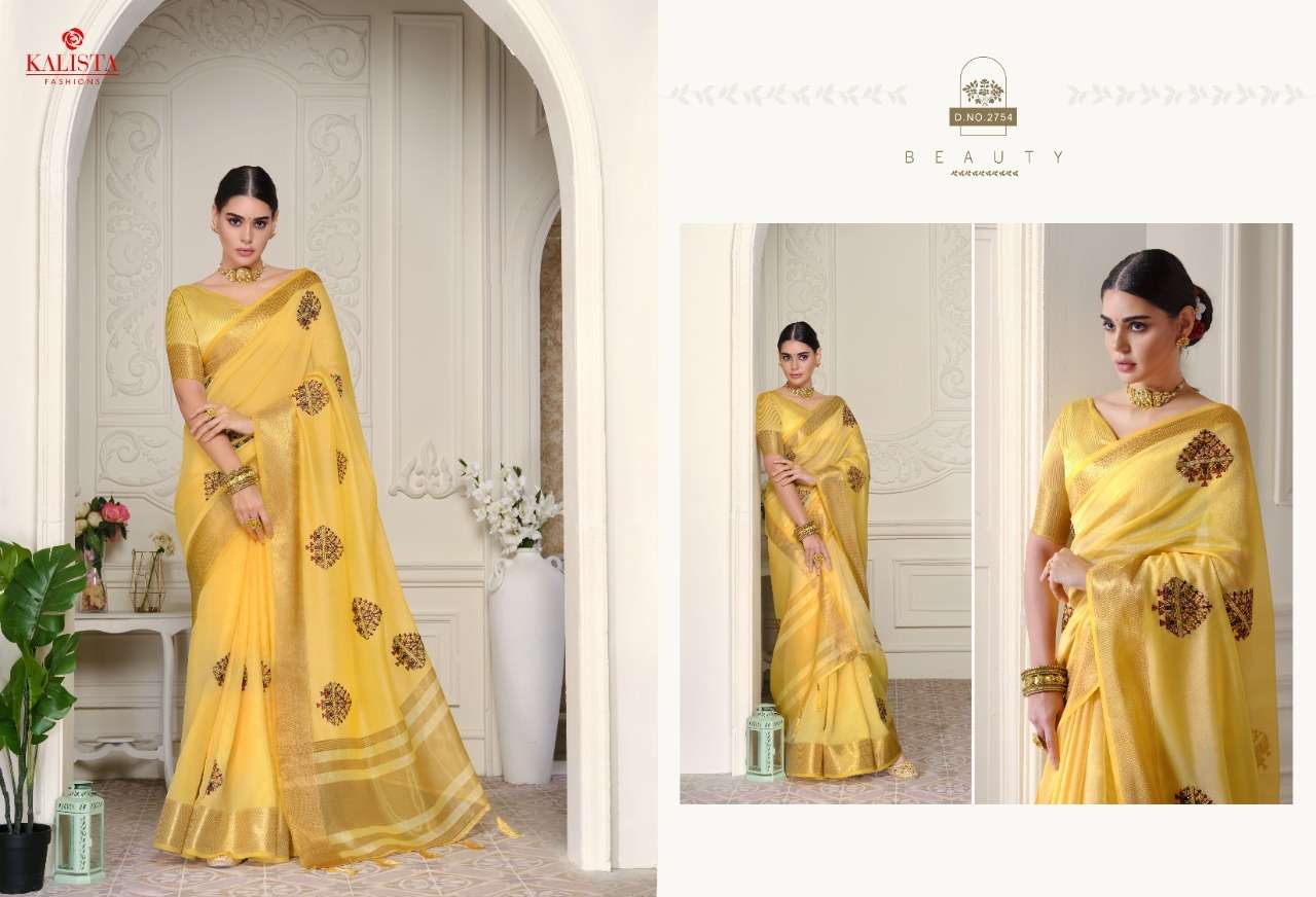 KESAR BY KALISTA FASHION 2754 TO 2758 SERIES INDIAN TRADITIONAL WEAR COLLECTION BEAUTIFUL STYLISH FANCY COLORFUL PARTY WEAR & OCCASIONAL WEAR ORGANZA SAREES AT WHOLESALE PRICE