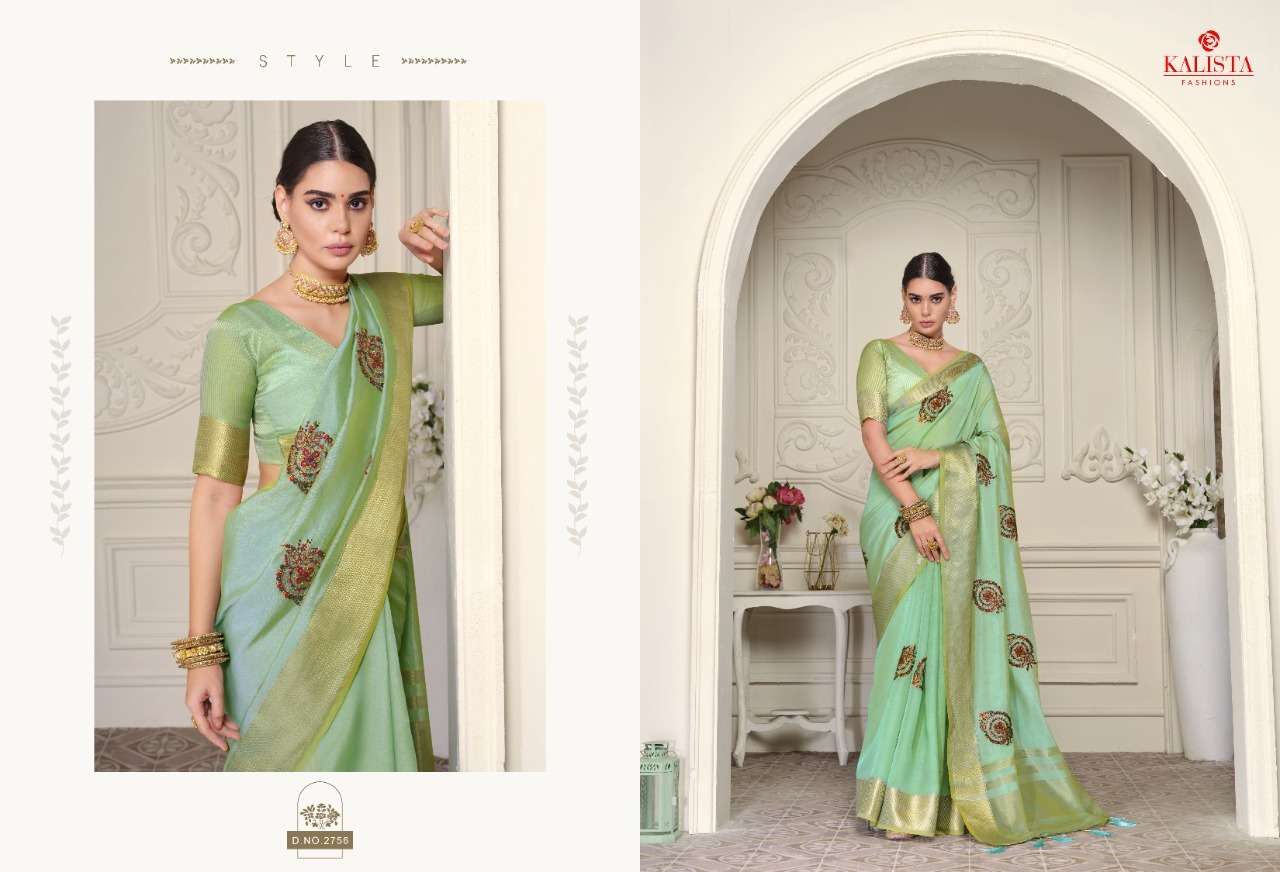 KESAR BY KALISTA FASHION 2754 TO 2758 SERIES INDIAN TRADITIONAL WEAR COLLECTION BEAUTIFUL STYLISH FANCY COLORFUL PARTY WEAR & OCCASIONAL WEAR ORGANZA SAREES AT WHOLESALE PRICE