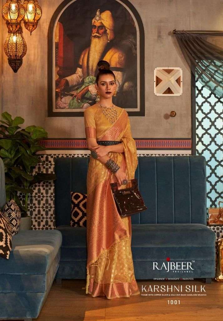 Karshni Silk By Rajbeer 1001 To 1006 Series Indian Traditional Wear Collection Beautiful Stylish Fancy Colorful Party Wear & Occasional Wear Silk Sarees At Wholesale Price