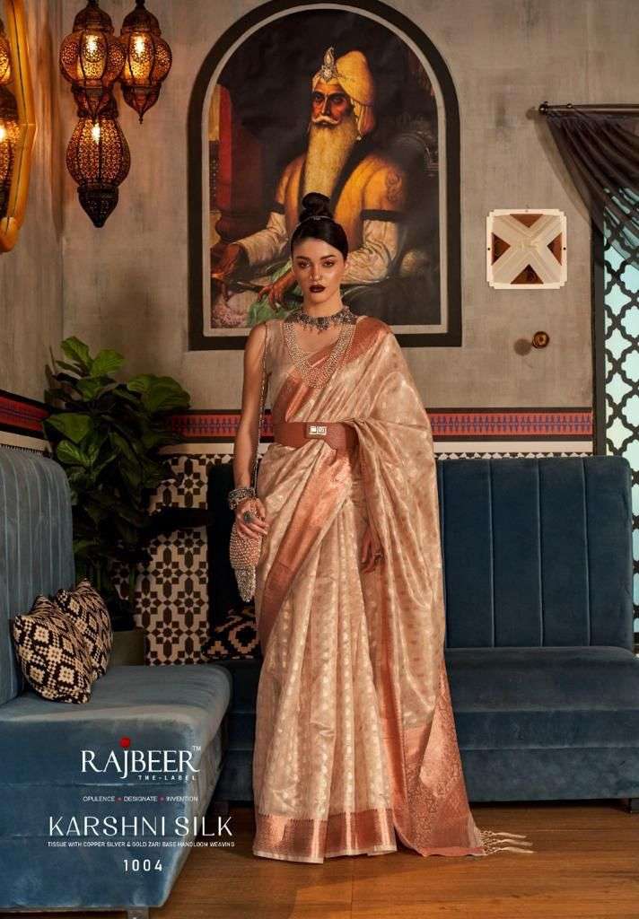 Karshni Silk By Rajbeer 1001 To 1006 Series Indian Traditional Wear Collection Beautiful Stylish Fancy Colorful Party Wear & Occasional Wear Silk Sarees At Wholesale Price