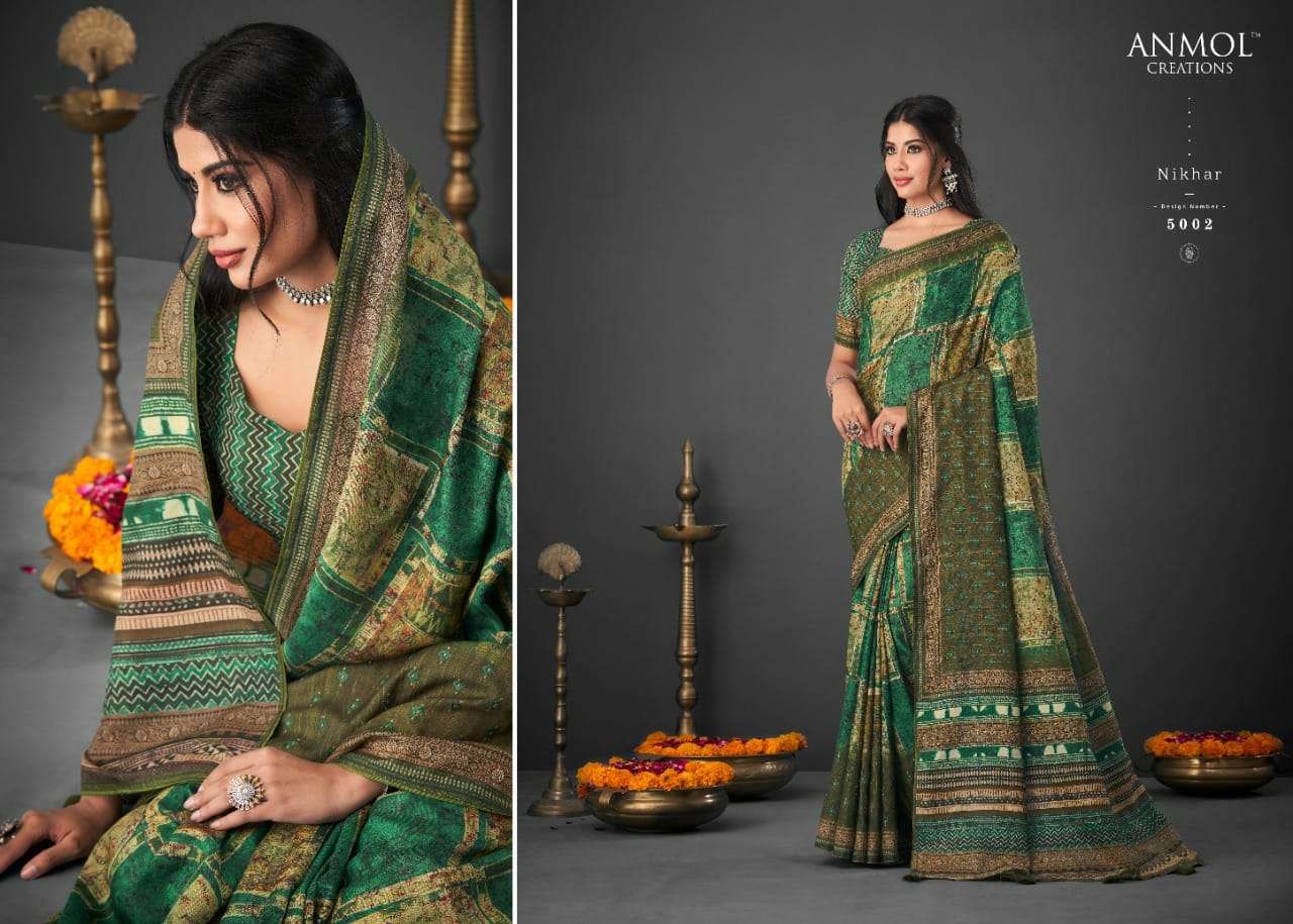 NIKHAR BY ANMOL CREATION 5001 TO 5014 SERIES INDIAN TRADITIONAL WEAR COLLECTION BEAUTIFUL STYLISH FANCY COLORFUL PARTY WEAR & OCCASIONAL WEAR SILK SAREES AT WHOLESALE PRICE