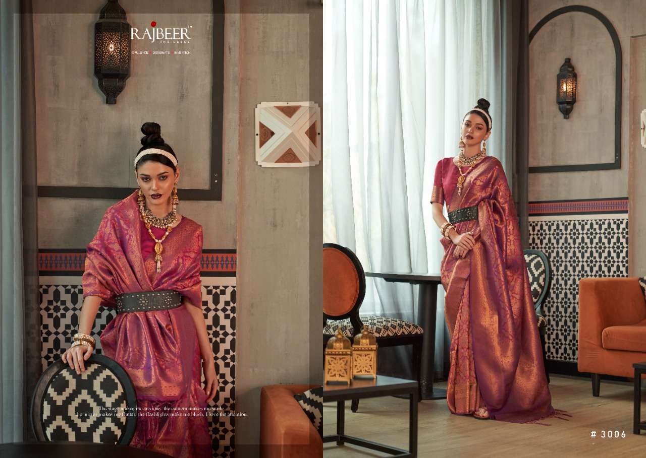 KAANVI SILK BY RAJBEER 3001 TO 3006 SERIES INDIAN TRADITIONAL WEAR COLLECTION BEAUTIFUL STYLISH FANCY COLORFUL PARTY WEAR & OCCASIONAL WEAR SILK SAREES AT WHOLESALE PRICE