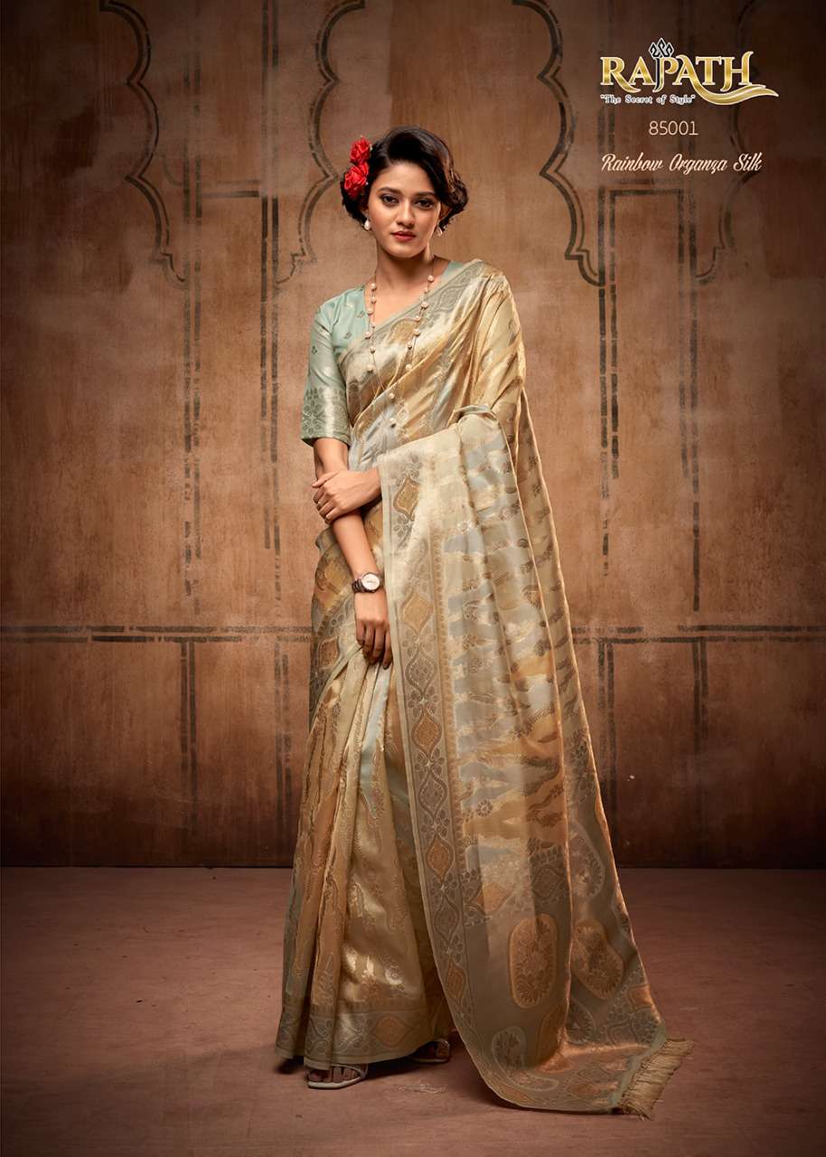 Attari Organza By Rajpath 85001 To 85006 Series Indian Traditional Wear Collection Beautiful Stylish Fancy Colorful Party Wear & Occasional Wear Organza Silk Sarees At Wholesale Price