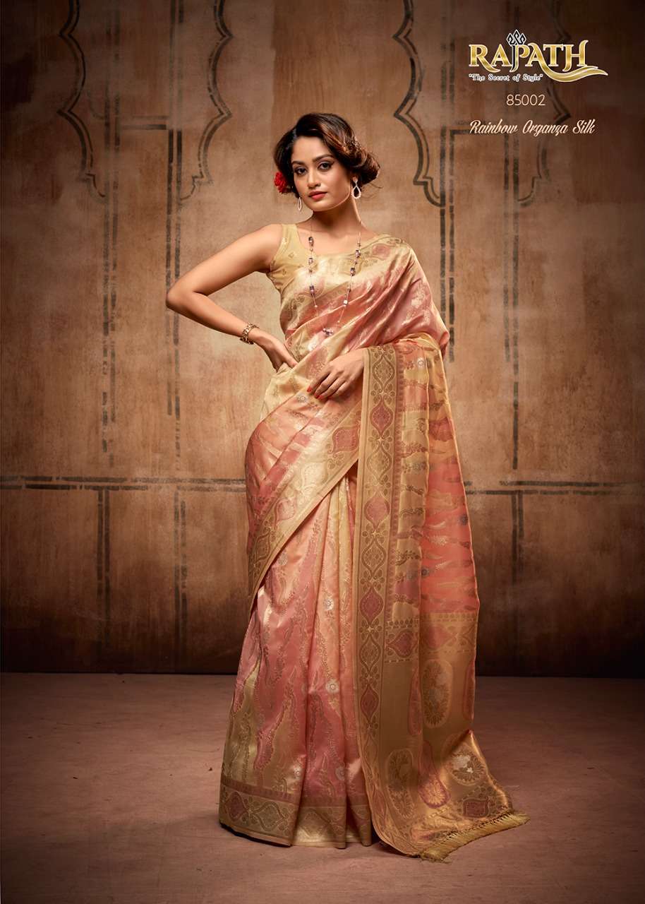 Attari Organza By Rajpath 85001 To 85006 Series Indian Traditional Wear Collection Beautiful Stylish Fancy Colorful Party Wear & Occasional Wear Organza Silk Sarees At Wholesale Price