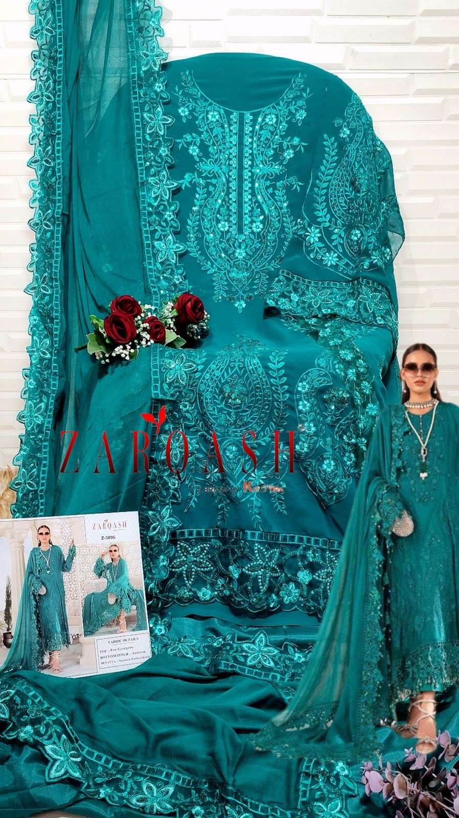 MAIYA.B. CHIFFONS BY ZARQASH 3005 TO 3007 SERIES DESIGNER PAKISTANI SUITS COLLECTION BEAUTIFUL STYLISH COLORFUL FANCY PARTY WEAR & OCCASIONAL WEAR FAUX GEORGETTE DRESSES AT WHOLESALE PRICE