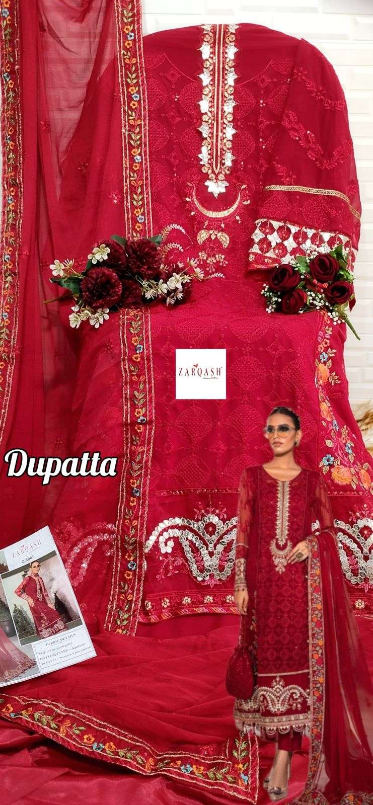 MAIYA.B. CHIFFONS BY ZARQASH 3005 TO 3007 SERIES DESIGNER PAKISTANI SUITS COLLECTION BEAUTIFUL STYLISH COLORFUL FANCY PARTY WEAR & OCCASIONAL WEAR FAUX GEORGETTE DRESSES AT WHOLESALE PRICE
