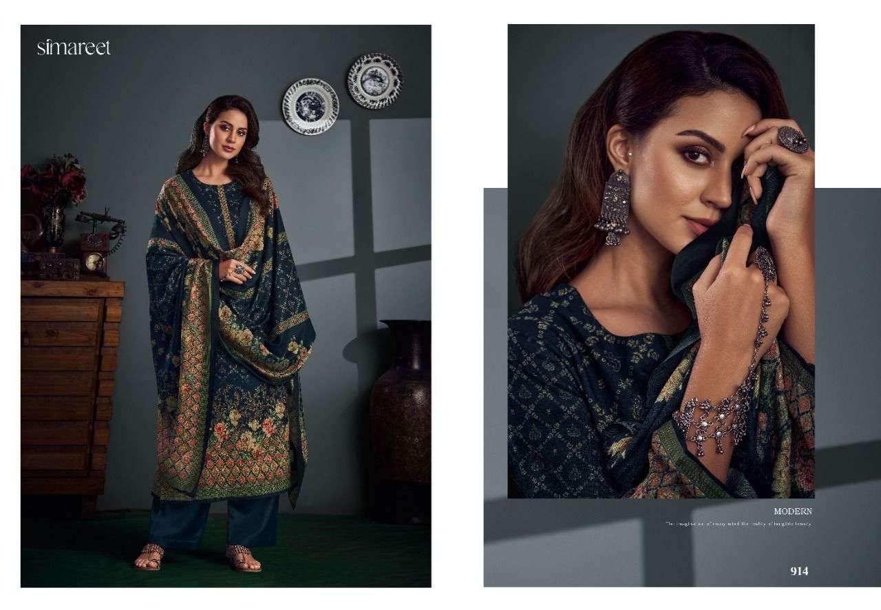SHIFANA BY SIMAREET 909 TO 914 SERIES BEAUTIFUL SUITS STYLISH FANCY COLORFUL PARTY WEAR & OCCASIONAL WEAR PURE PASHMINA DIGITAL PRINTED DRESSES AT WHOLESALE PRICE