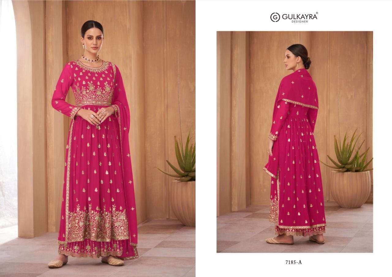 Nayra Vol-2 By Gulkayra Designer 7185-A To 7185-E Series Beautiful Sharara Suits Colorful Stylish Fancy Casual Wear & Ethnic Wear Georgette Dresses At Wholesale Price