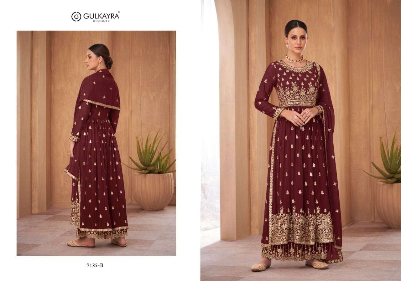 Nayra Vol-2 By Gulkayra Designer 7185-A To 7185-E Series Beautiful Sharara Suits Colorful Stylish Fancy Casual Wear & Ethnic Wear Georgette Dresses At Wholesale Price