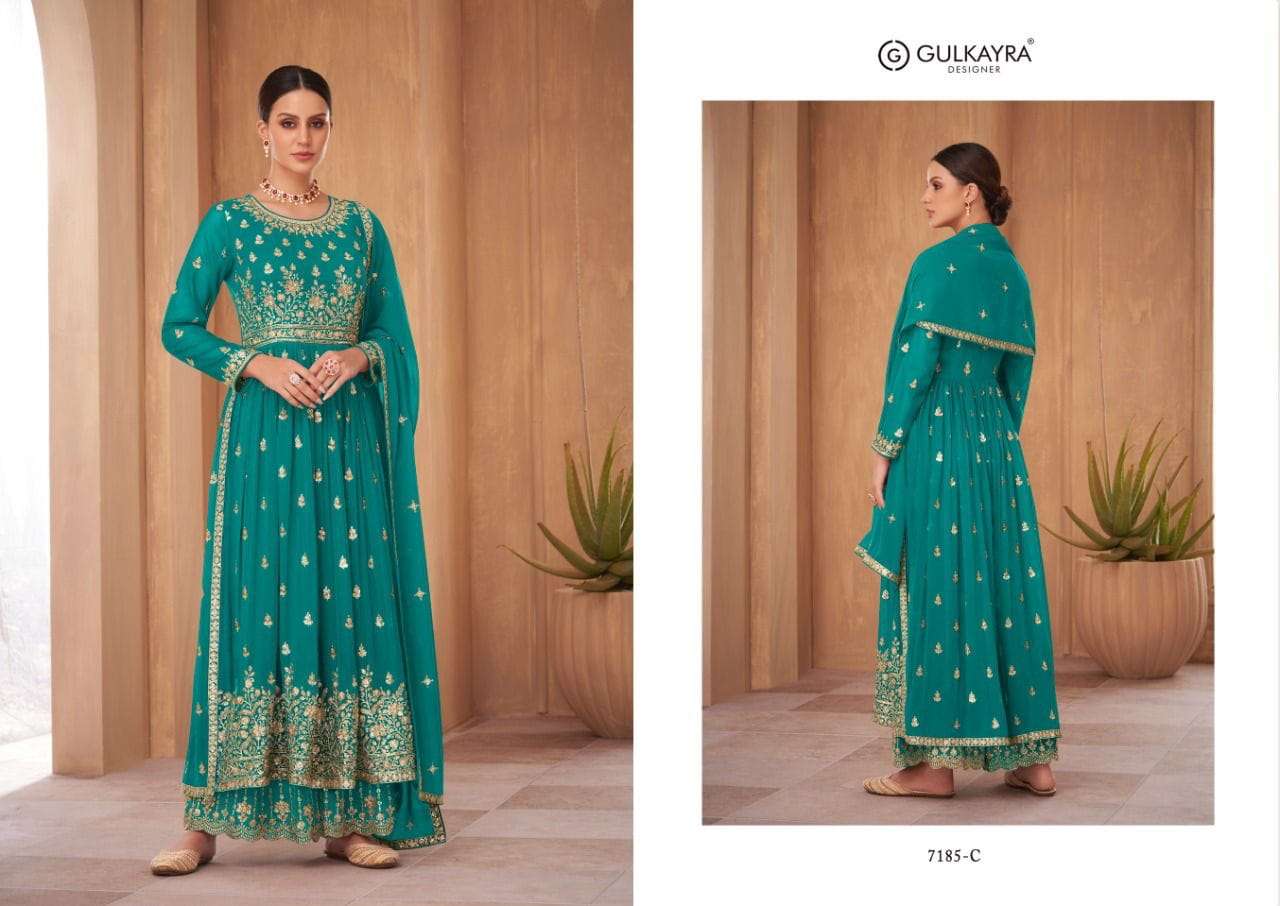 Nayra Vol-2 By Gulkayra Designer 7185-A To 7185-E Series Beautiful Sharara Suits Colorful Stylish Fancy Casual Wear & Ethnic Wear Georgette Dresses At Wholesale Price