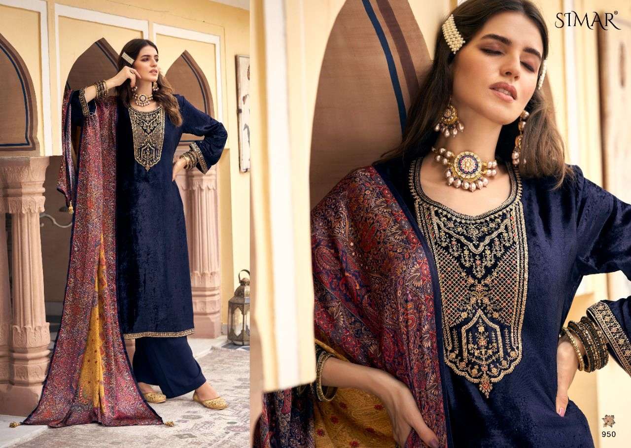 PANDORA BY GLOSSY 945 TO 950 SERIES BEAUTIFUL SUITS COLORFUL STYLISH FANCY CASUAL WEAR & ETHNIC WEAR VISCOSE VELVET DRESSES AT WHOLESALE PRICE