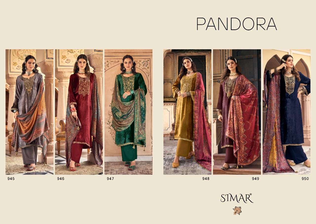 PANDORA BY GLOSSY 945 TO 950 SERIES BEAUTIFUL SUITS COLORFUL STYLISH FANCY CASUAL WEAR & ETHNIC WEAR VISCOSE VELVET DRESSES AT WHOLESALE PRICE