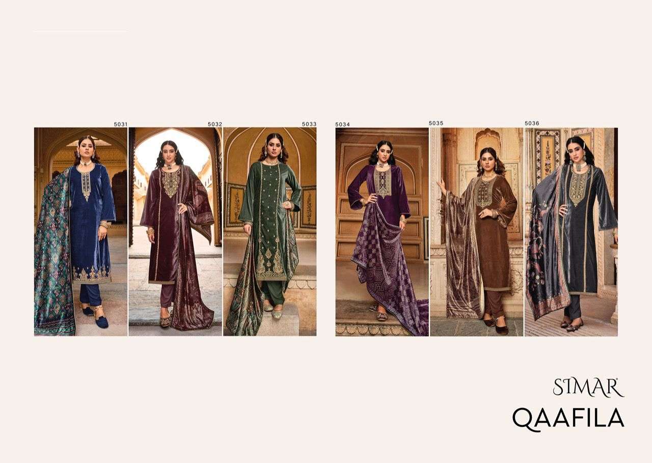 QAAFILA BY GLOSSY 5031 TO 5036 SERIES BEAUTIFUL SUITS COLORFUL STYLISH FANCY CASUAL WEAR & ETHNIC WEAR VELVET DRESSES AT WHOLESALE PRICE