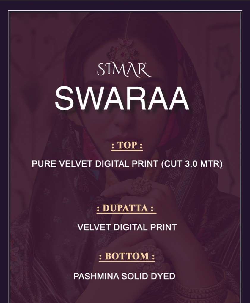 SWARAA BY GLOSSY 6210 TO 6215 SERIES BEAUTIFUL SUITS COLORFUL STYLISH FANCY CASUAL WEAR & ETHNIC WEAR PURE VELVET DRESSES AT WHOLESALE PRICE