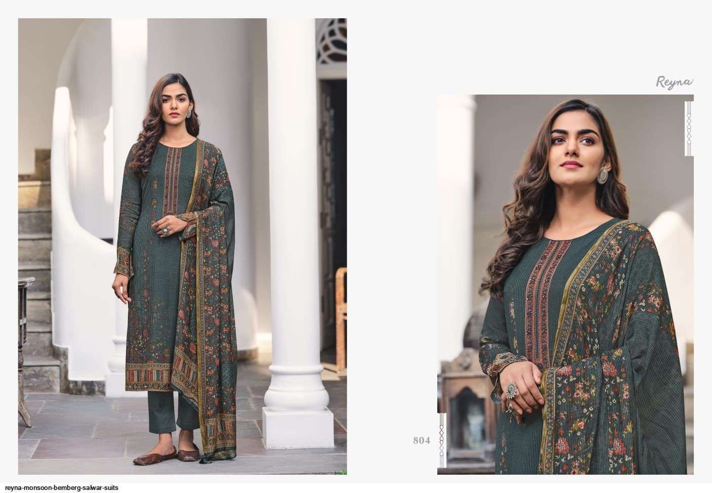 MONSOON BY REYNA 801 TO 807 SERIES INDIAN SUITS BEAUTIFUL FANCY COLORFUL STYLISH PARTY WEAR & OCCASIONAL WEAR PURE BEMBERG SILK DRESSES AT WHOLESALE PRICE