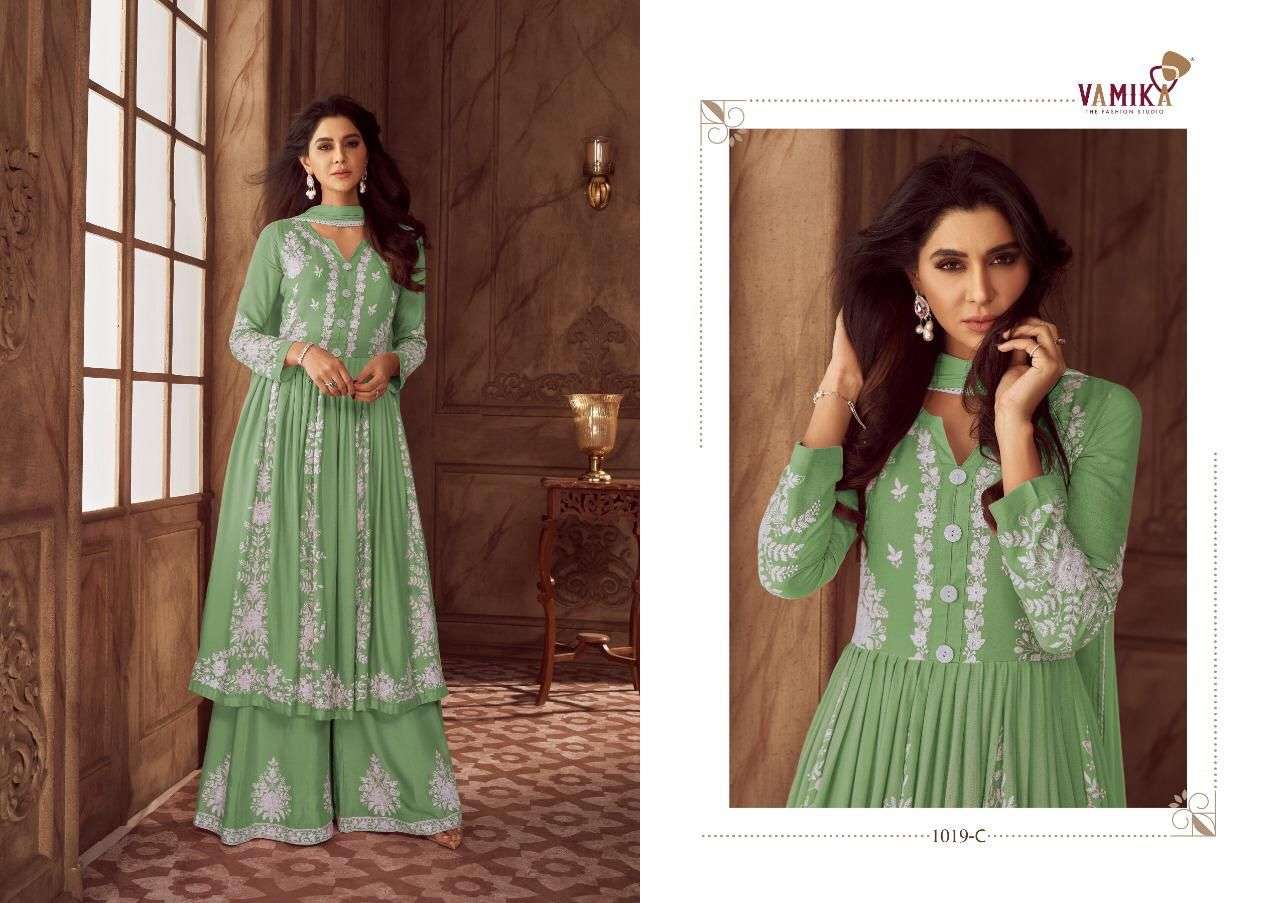 LAKHNAWI VOL-4 SILVER BY VAMIKA 1019-A TO 1019-E SERIES BEAUTIFUL STYLISH SUITS FANCY COLORFUL CASUAL WEAR & ETHNIC WEAR & READY TO WEAR HEAVY RAYON DRESSES AT WHOLESALE PRICE