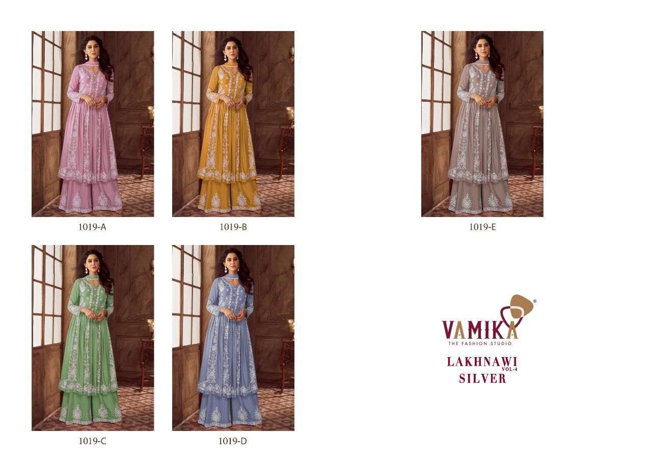 LAKHNAWI VOL-4 SILVER BY VAMIKA 1019-A TO 1019-E SERIES BEAUTIFUL STYLISH SUITS FANCY COLORFUL CASUAL WEAR & ETHNIC WEAR & READY TO WEAR HEAVY RAYON DRESSES AT WHOLESALE PRICE