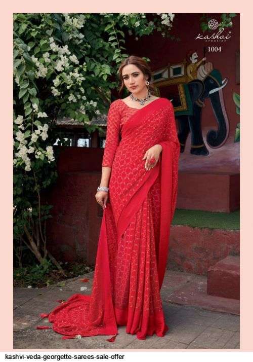VEDA BY KASHVI CREATION 1001 TO 1010 SERIES INDIAN TRADITIONAL BEAUTIFUL STYLISH DESIGNER BANARASI SILK JACQUARD EMBROIDERED PARTY WEAR PURE GEORGETTE SAREES AT WHOLESALE PRICE