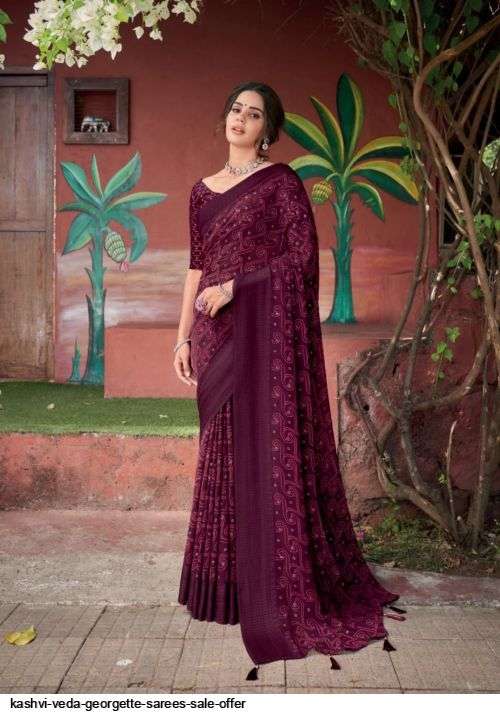 VEDA BY KASHVI CREATION 1001 TO 1010 SERIES INDIAN TRADITIONAL BEAUTIFUL STYLISH DESIGNER BANARASI SILK JACQUARD EMBROIDERED PARTY WEAR PURE GEORGETTE SAREES AT WHOLESALE PRICE