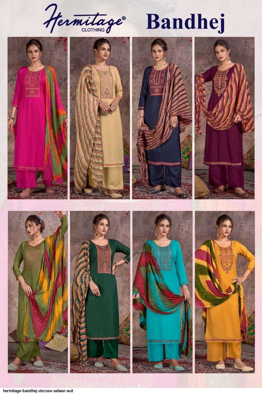 BANDHEJ BY HERMITAGE 1001 TO 1008 SERIES BEAUTIFUL STYLISH SUITS FANCY COLORFUL CASUAL WEAR & ETHNIC WEAR & READY TO WEAR PURE VISCOSE RAYON DRESSES AT WHOLESALE PRICE