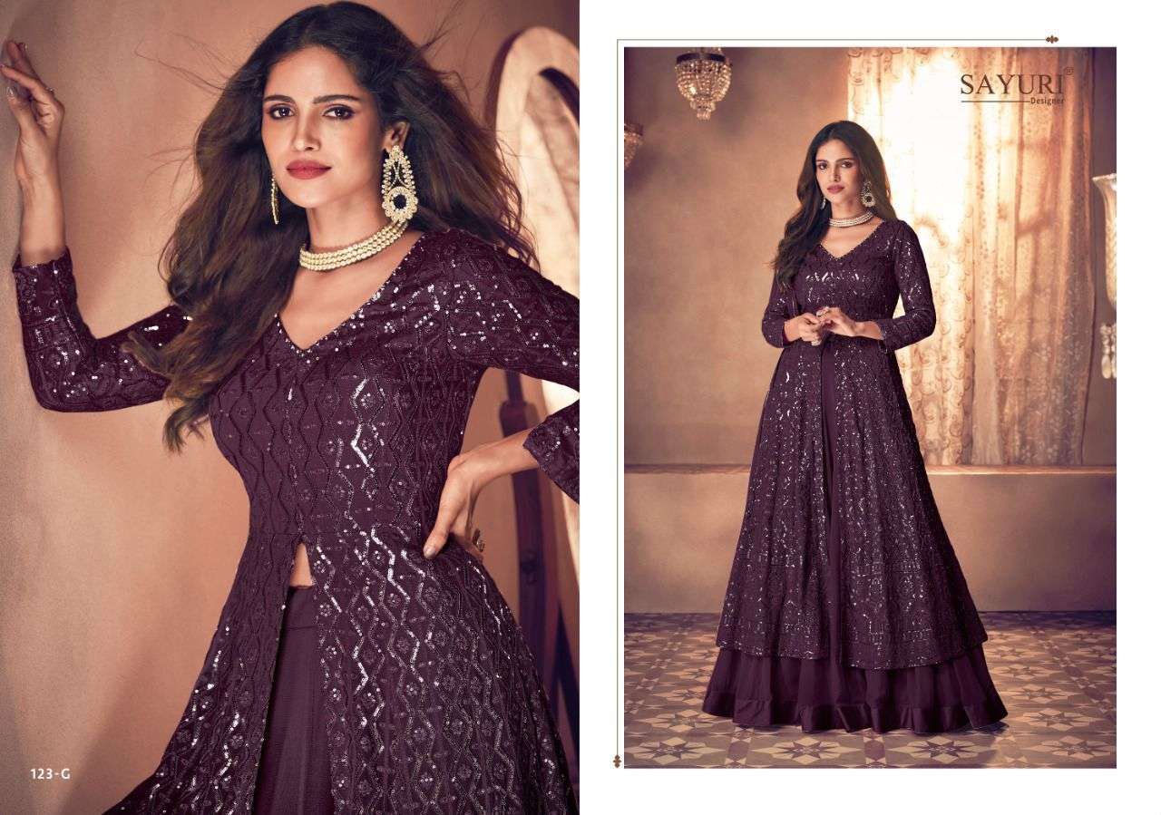 Noor Platinum Pro By Sayuri 123-F To 123-J Series Beautiful Suits Colorful Stylish Fancy Casual Wear & Ethnic Wear Real Georgette Dresses At Wholesale Price