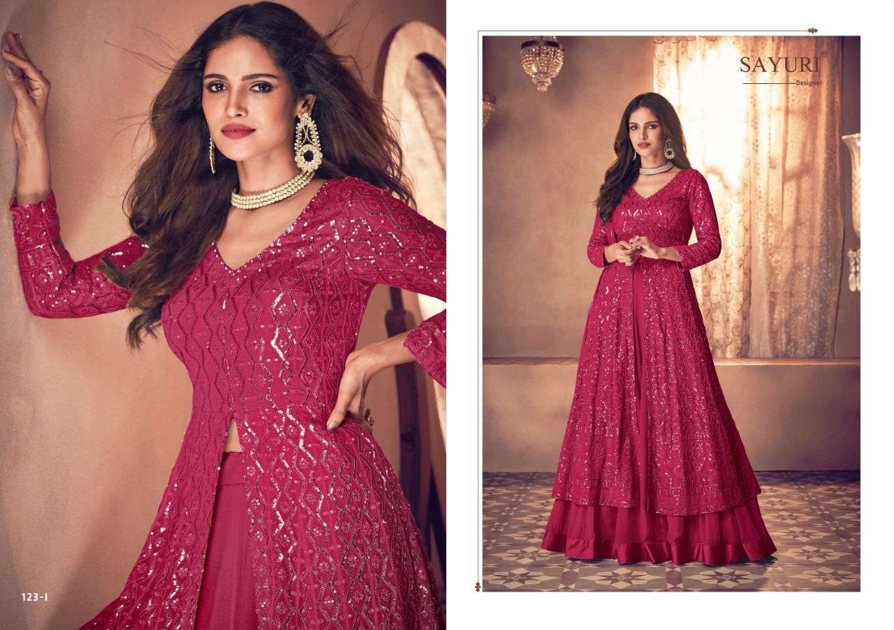 Noor Platinum Pro By Sayuri 123-F To 123-J Series Beautiful Suits Colorful Stylish Fancy Casual Wear & Ethnic Wear Real Georgette Dresses At Wholesale Price