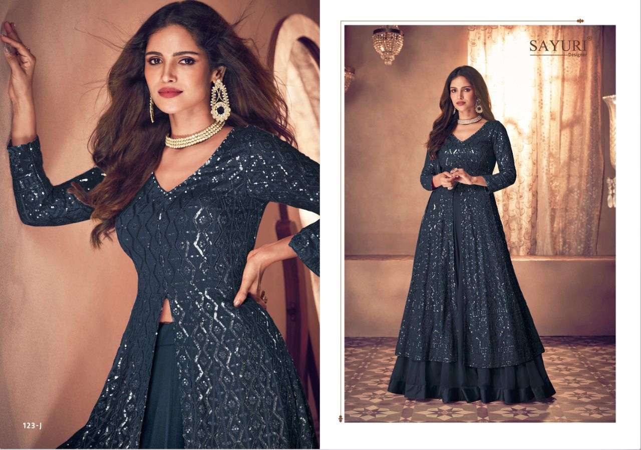 Noor Platinum Pro By Sayuri 123-F To 123-J Series Beautiful Suits Colorful Stylish Fancy Casual Wear & Ethnic Wear Real Georgette Dresses At Wholesale Price