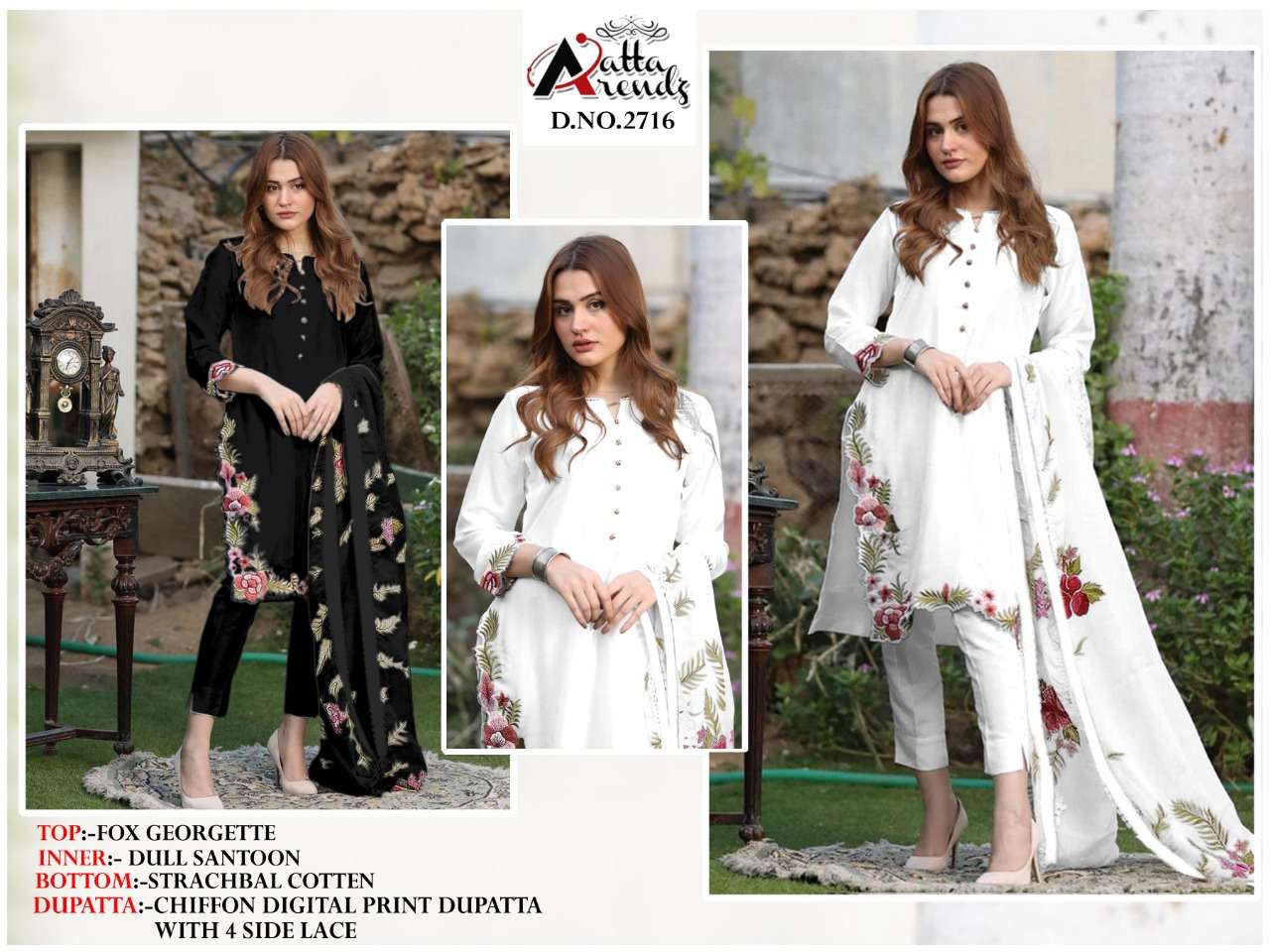ATTA TRENDZ 2716 COLOURS BY ATTA TRENDZ 2716-A TO 2716-B SERIES DESIGNER PAKISTANI SUITS BEAUTIFUL STYLISH FANCY COLORFUL PARTY WEAR & OCCASIONAL WEAR PURE GEORGETTE EMBROIDERED DRESSES AT WHOLESALE PRICE