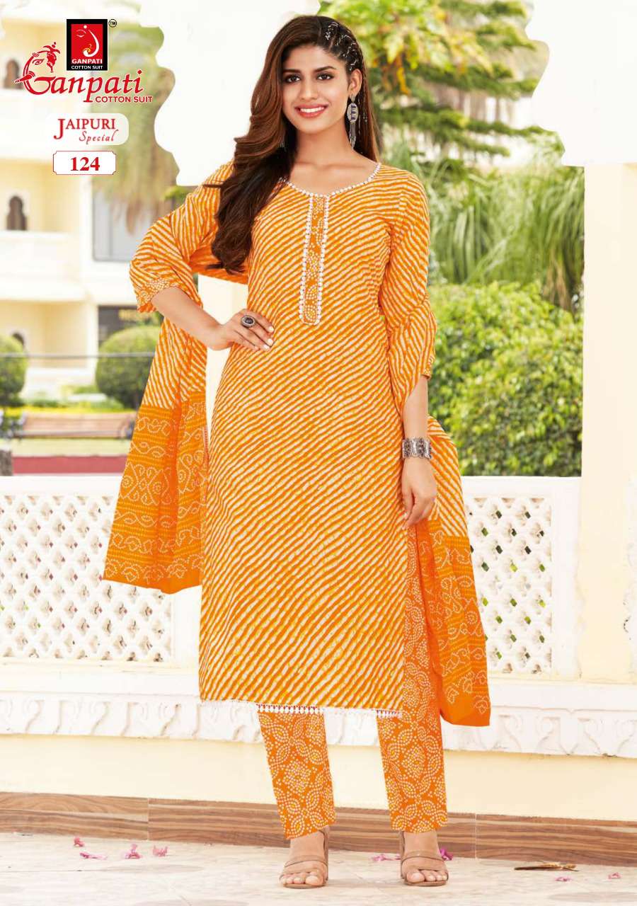 JAIPURI SPECIAL VOL-2 BY GANPATI COTTON SUITS 116TO 130 SERIES BEAUTIFUL STYLISH SUITS FANCY COLORFUL CASUAL WEAR & ETHNIC WEAR & READY TO WEAR PURE COTTON PRINT DRESSES AT WHOLESALE PRICE