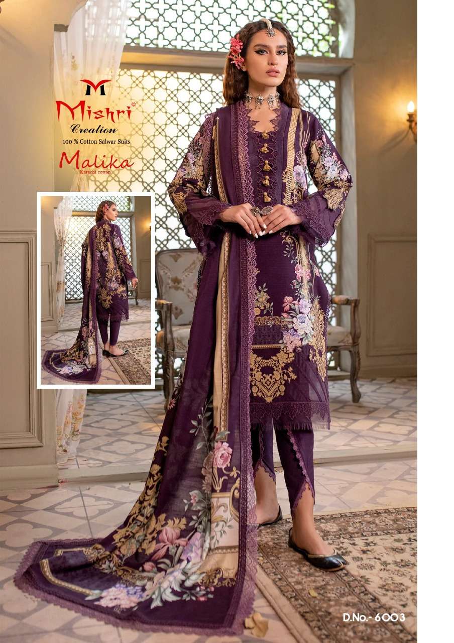 MALLIKA VOL-6 BY MISHRI CREATION 6001 TO 6006 SERIES BEAUTIFUL SUITS COLORFUL STYLISH FANCY CASUAL WEAR & ETHNIC WEAR HEAVY COTTON PRINT DRESSES AT WHOLESALE PRICE