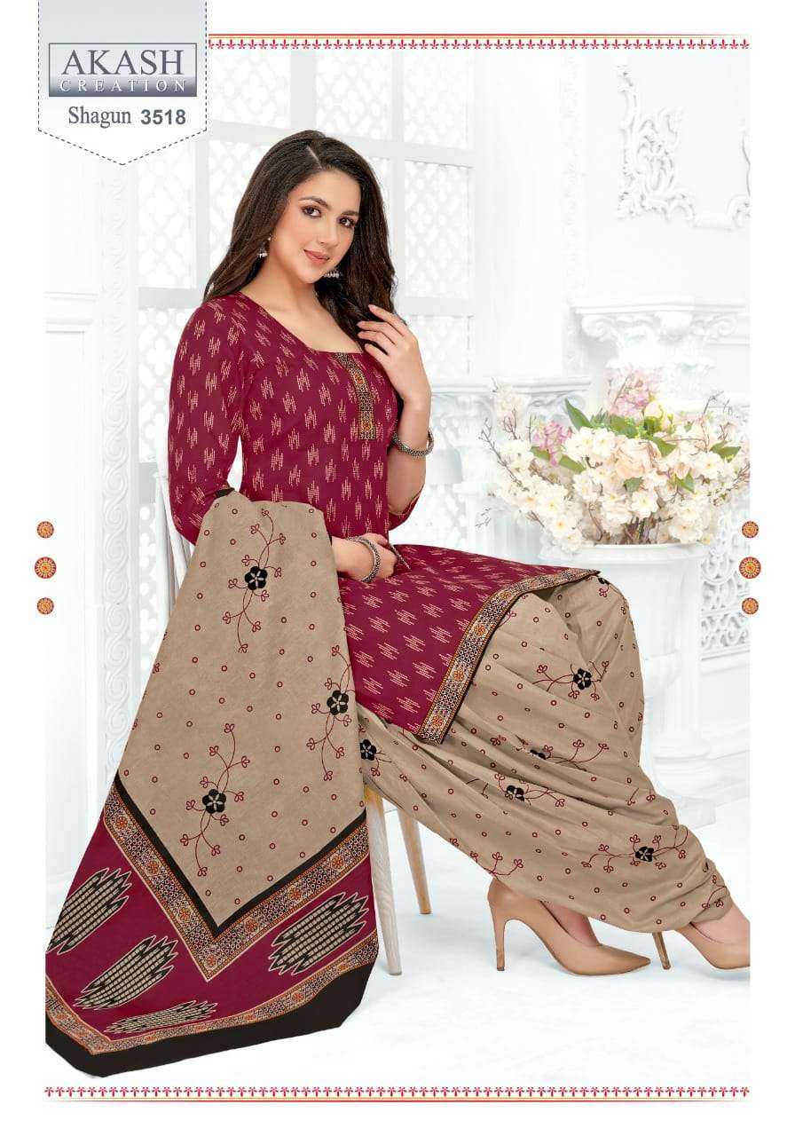 SHAGUN VOL-35 BY AKASH CREATION 3501 TO 3525 SERIES BEAUTIFUL SUITS COLORFUL STYLISH FANCY CASUAL WEAR & ETHNIC WEAR COTTON PRINT DRESSES AT WHOLESALE PRICE