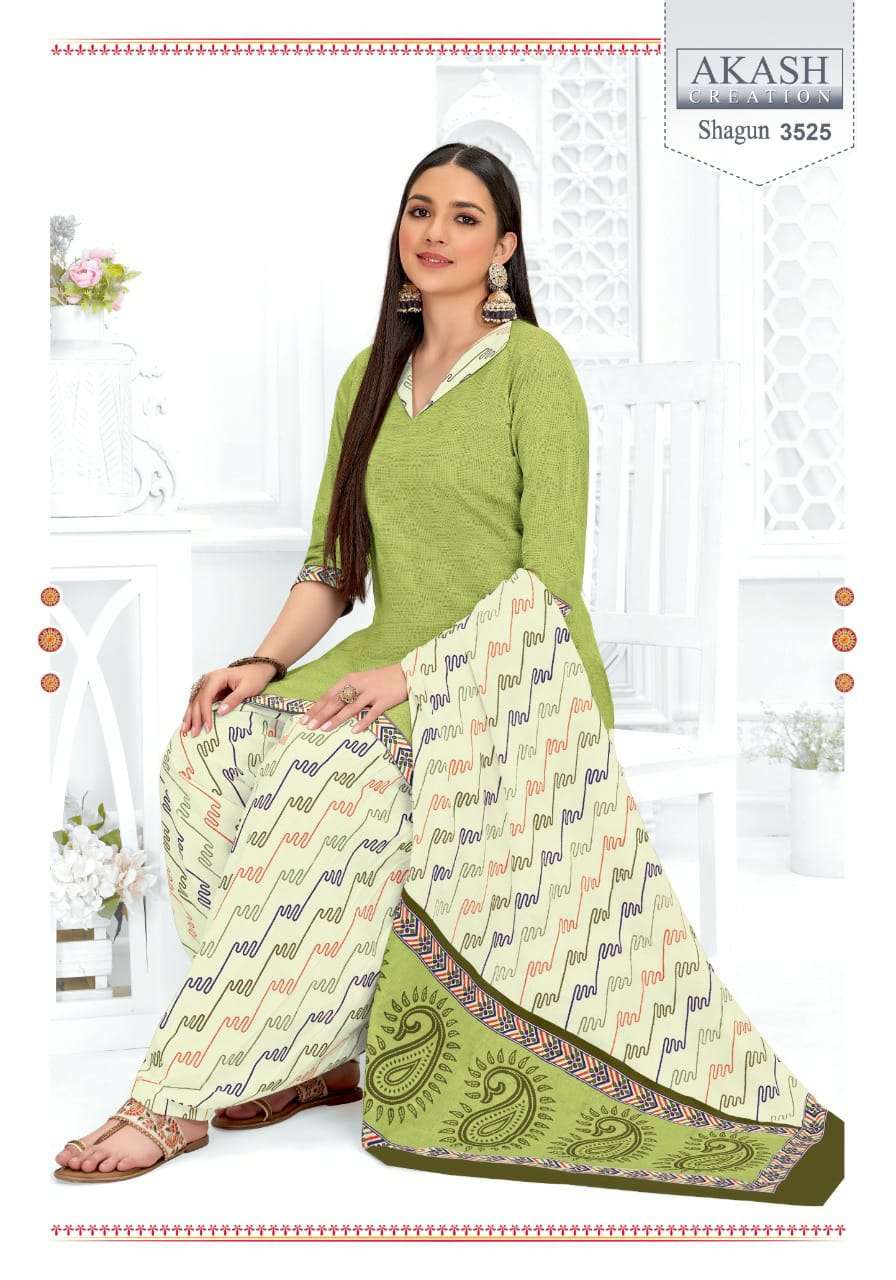 SHAGUN VOL-35 BY AKASH CREATION 3501 TO 3525 SERIES BEAUTIFUL SUITS COLORFUL STYLISH FANCY CASUAL WEAR & ETHNIC WEAR COTTON PRINT DRESSES AT WHOLESALE PRICE