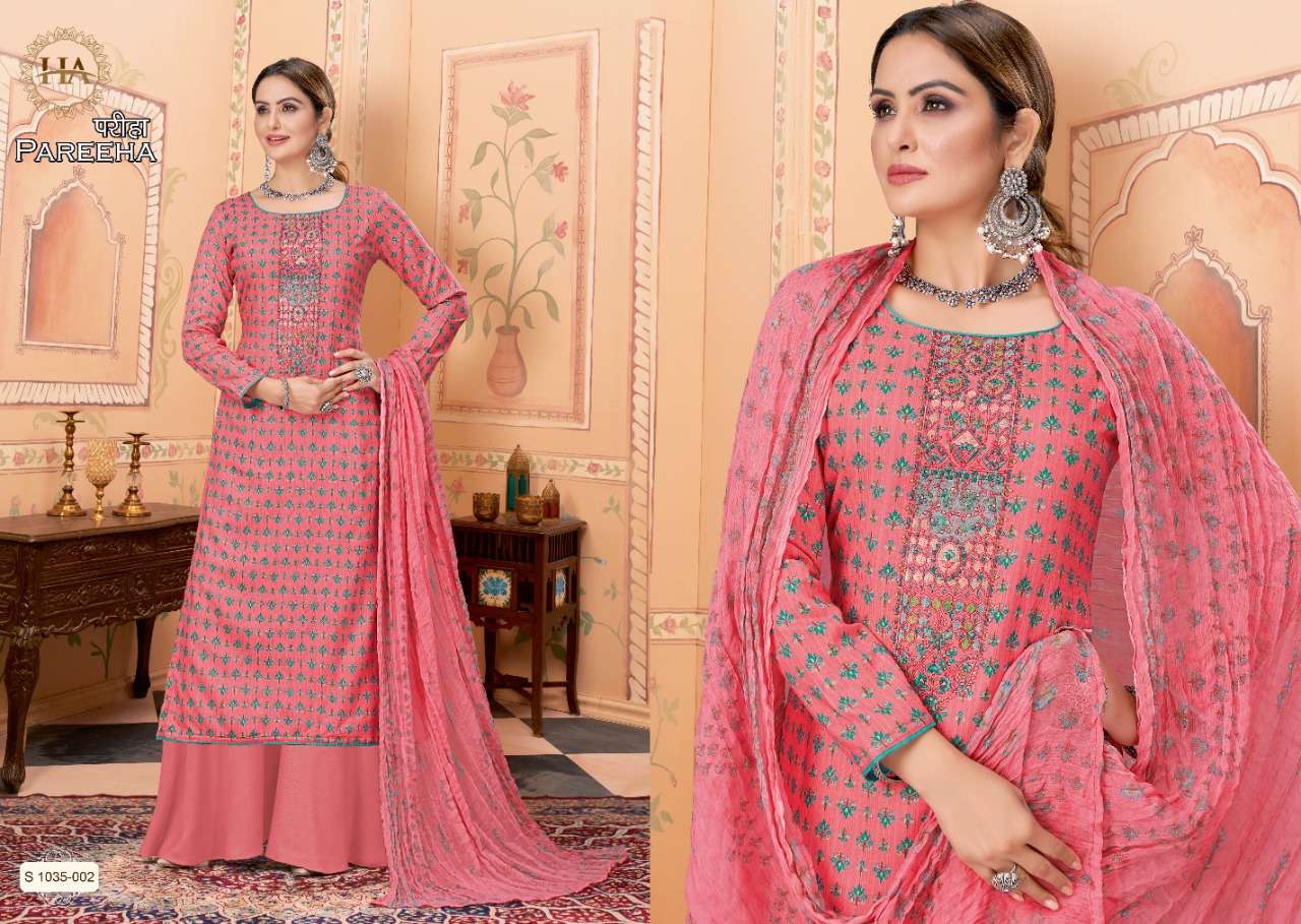 PAREEHA BY HARSHIT FASHION HUB 1035-001 TO 1035-008 SERIES BEAUTIFUL SUITS COLORFUL STYLISH FANCY CASUAL WEAR & ETHNIC WEAR VISCOSE RAYON DIGITAL PRINT DRESSES AT WHOLESALE PRICE