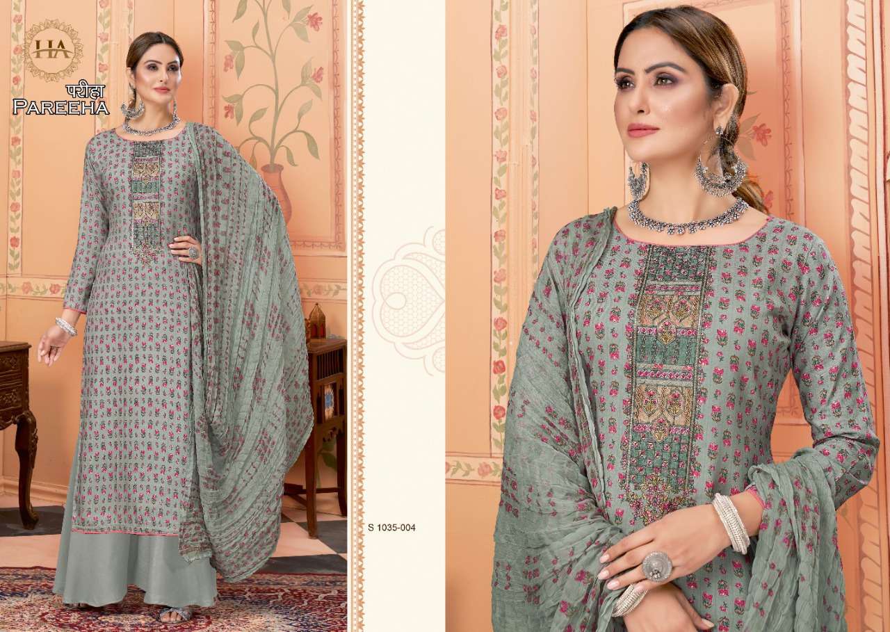 PAREEHA BY HARSHIT FASHION HUB 1035-001 TO 1035-008 SERIES BEAUTIFUL SUITS COLORFUL STYLISH FANCY CASUAL WEAR & ETHNIC WEAR VISCOSE RAYON DIGITAL PRINT DRESSES AT WHOLESALE PRICE