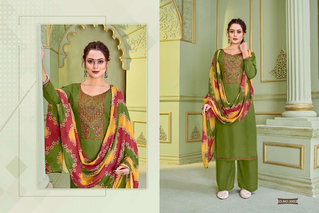 KHWAAB BY HERMITAGE 1001 TO 1008 SERIES BEAUTIFUL STYLISH SUITS FANCY COLORFUL CASUAL WEAR & ETHNIC WEAR & READY TO WEAR PURE VISCOSE RAYON EMBROIDERY DRESSES AT WHOLESALE PRICE