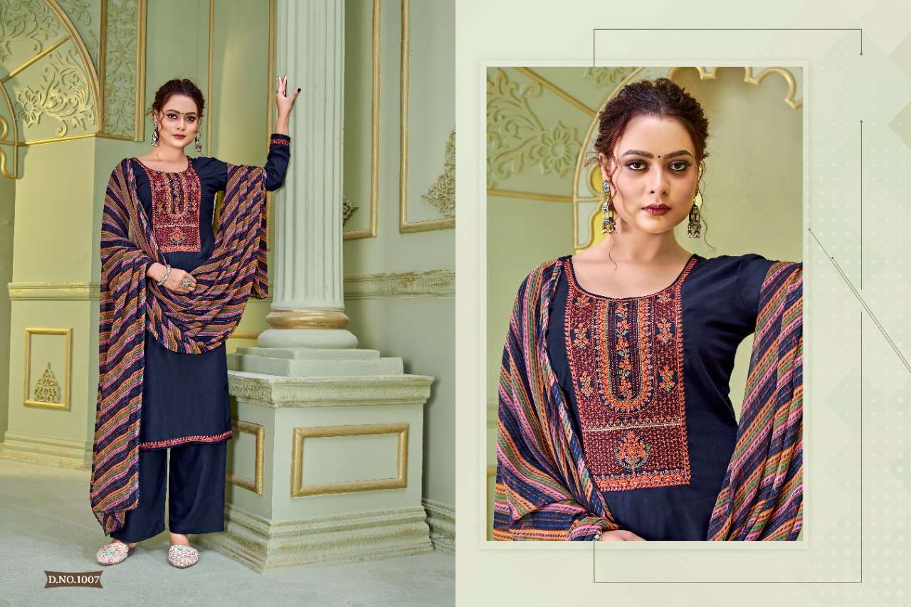 KHWAAB BY HERMITAGE 1001 TO 1008 SERIES BEAUTIFUL STYLISH SUITS FANCY COLORFUL CASUAL WEAR & ETHNIC WEAR & READY TO WEAR PURE VISCOSE RAYON EMBROIDERY DRESSES AT WHOLESALE PRICE