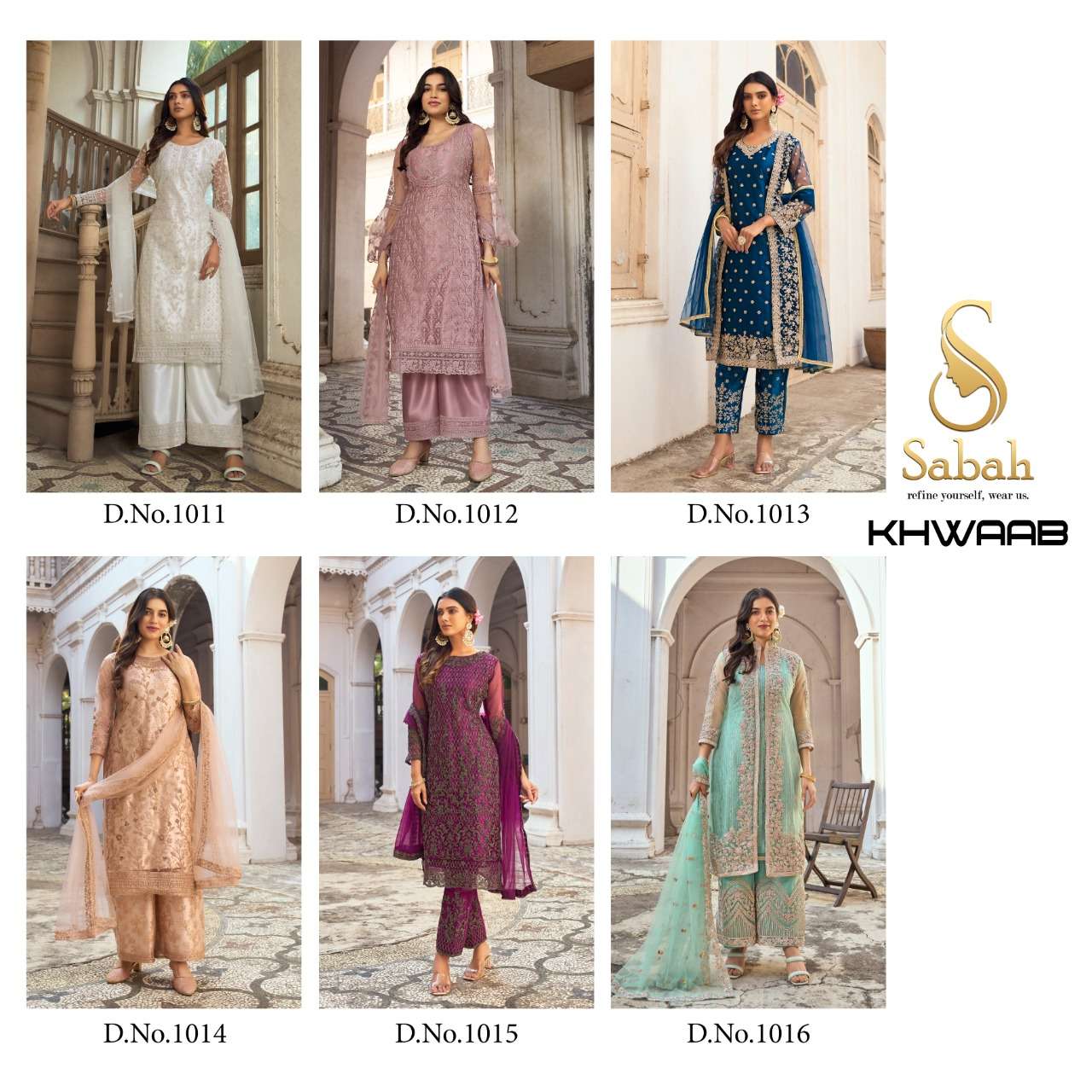 Khwaab By Sabah 1011 To 1016 Series Beautiful Stylish Suits Fancy Colorful Casual Wear & Ethnic Wear & Ready To Wear Heavy Net Dresses At Wholesale Price