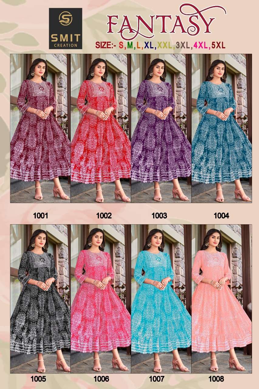 FANTASY BY SMIT CREATION 1001 TO 1008 SERIES BEAUTIFUL STYLISH FANCY COLORFUL CASUAL WEAR & ETHNIC WEAR RAYON PRINT GOWNS AT WHOLESALE PRICE