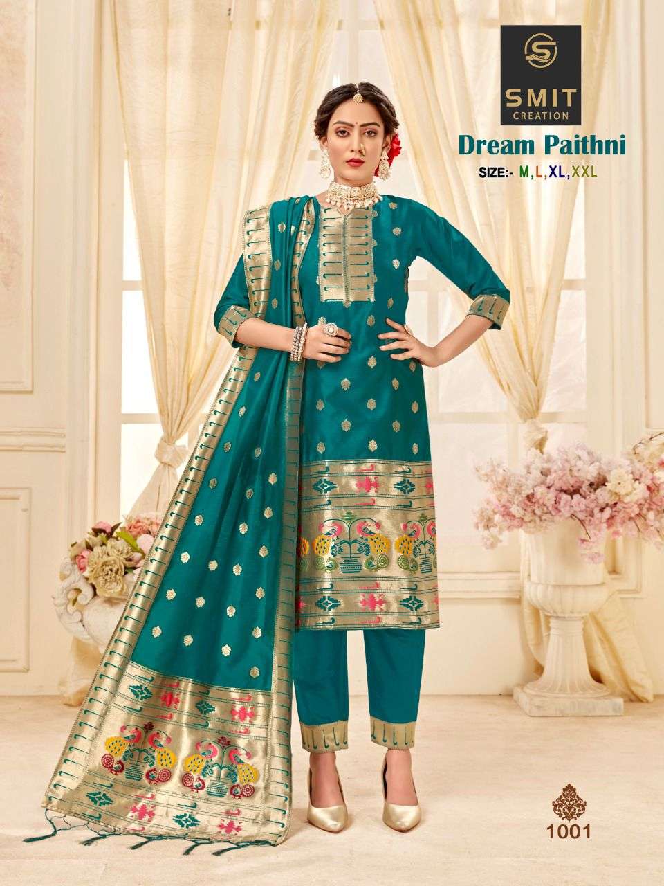 DREAM PAITHNI BY SMIT CREATION 1001 TO 1006 SERIES BEAUTIFUL STYLISH SUITS FANCY COLORFUL CASUAL WEAR & ETHNIC WEAR & READY TO WEAR PURE SILK PRINTED DRESSES AT WHOLESALE PRICE