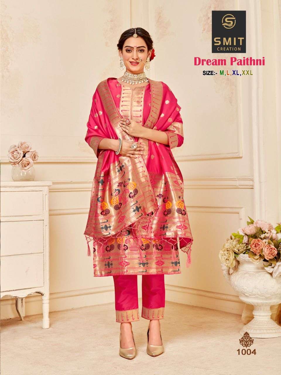 DREAM PAITHNI BY SMIT CREATION 1001 TO 1006 SERIES BEAUTIFUL STYLISH SUITS FANCY COLORFUL CASUAL WEAR & ETHNIC WEAR & READY TO WEAR PURE SILK PRINTED DRESSES AT WHOLESALE PRICE