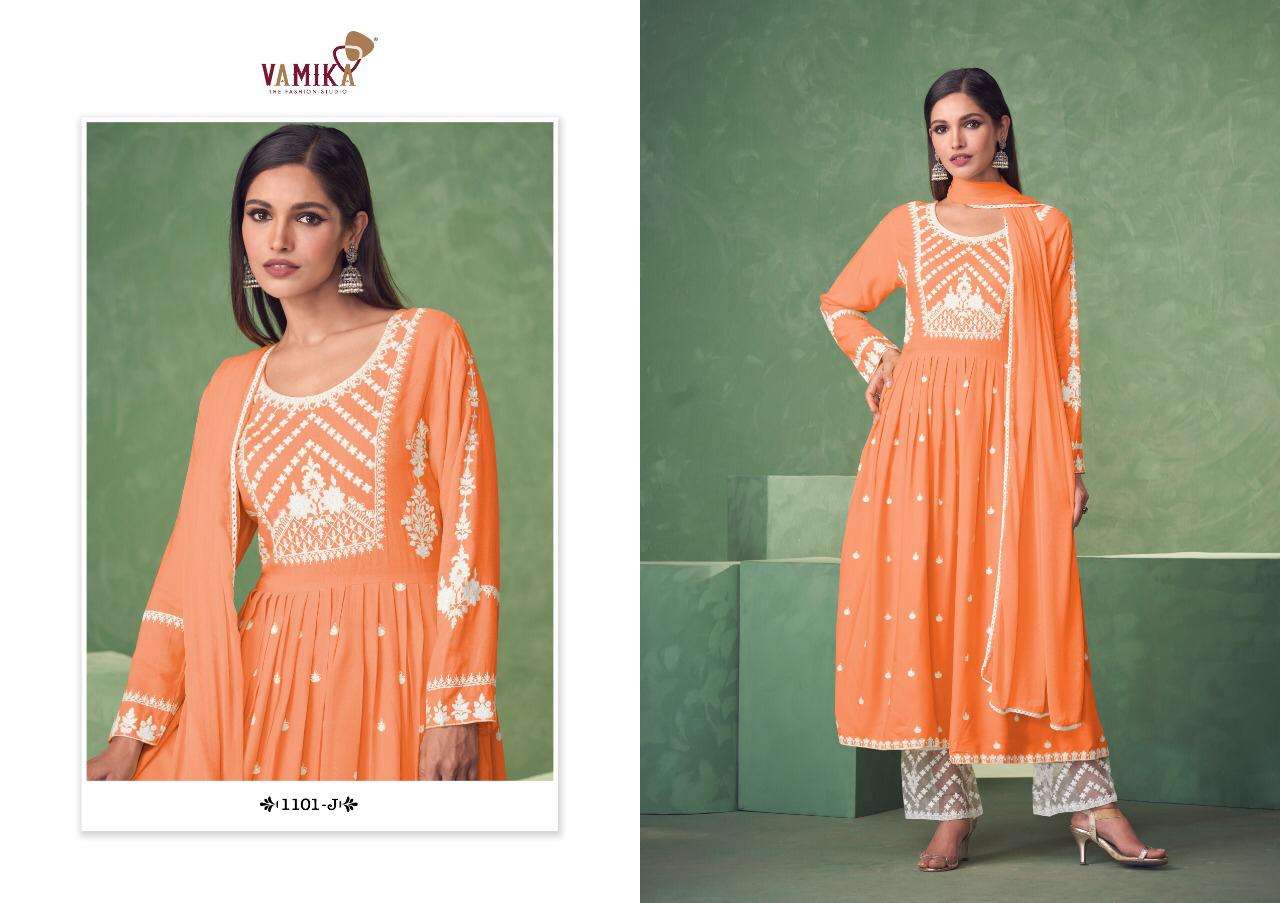 Aadhira Gold By Vamika 1103-F To 1103-J Series Beautiful Suits Colorful Stylish Fancy Casual Wear & Ethnic Wear Viscose Rayon Dresses At Wholesale Price