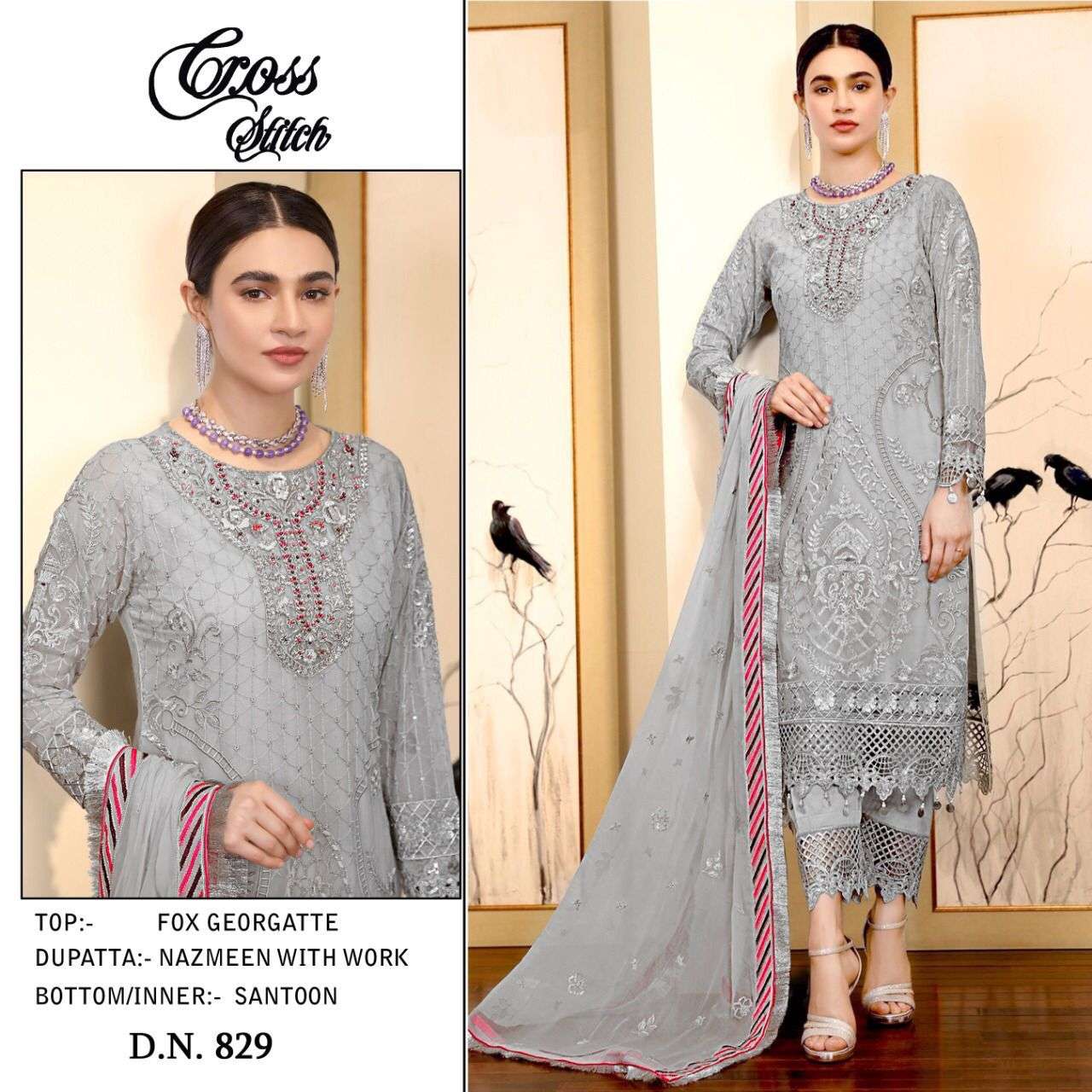 Cross Stitch Hit Design 829 By Fashid Wholesale Beautiful Stylish Pakisatni Suits Fancy Colorful Casual Wear & Ethnic Wear & Ready To Wear Faux Georgette Dresses At Wholesale Price