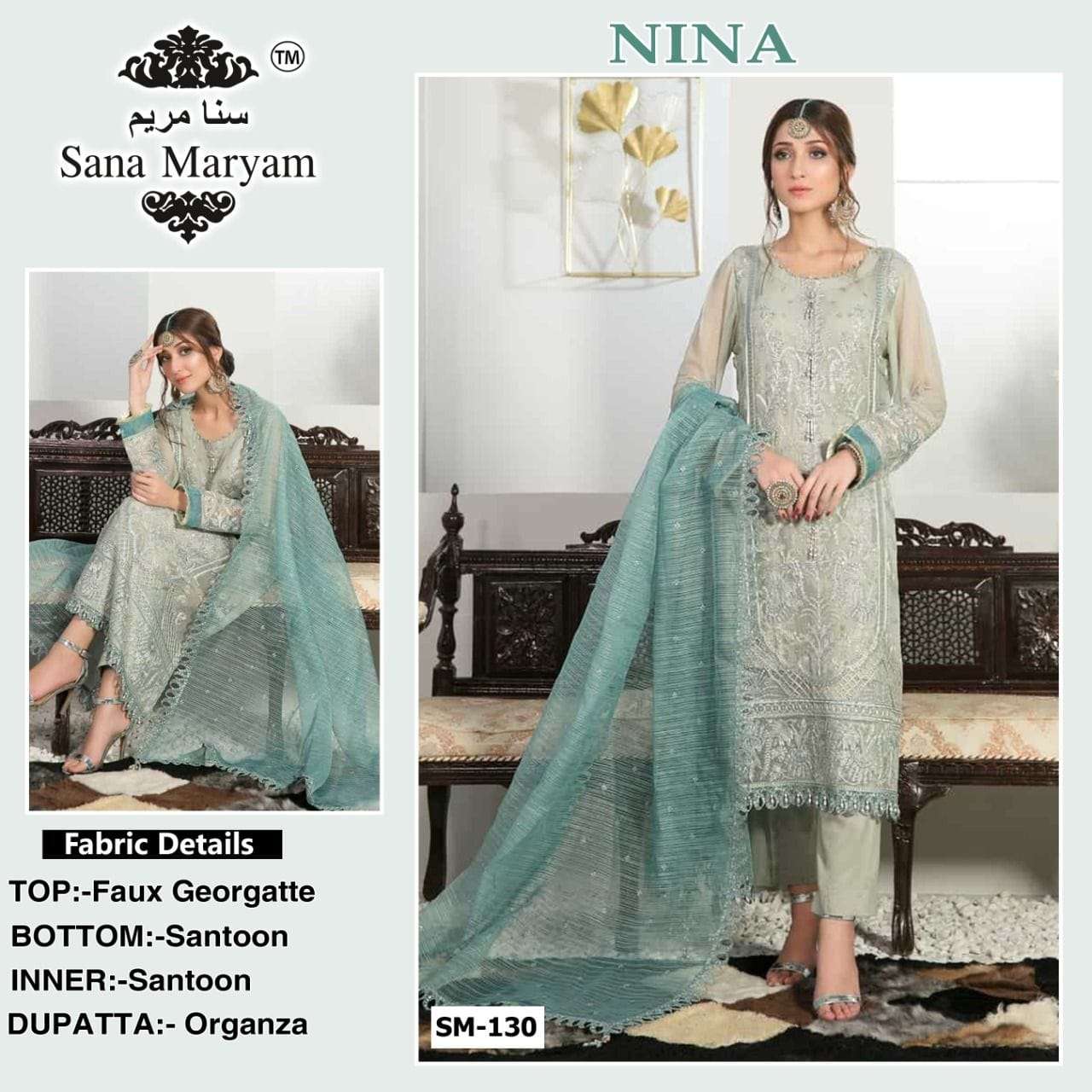 Nina By Sana Maryam Pakistani Suits Beautiful Fancy Colorful Stylish Party Wear & Occasional Wear Faux Georgette Embroidery Dresses At Wholesale Price