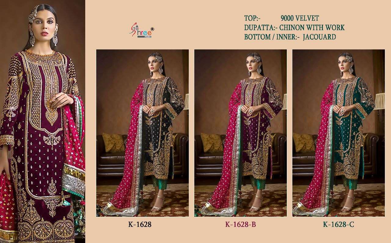 Shree Fabs Hit Design K-1628 Colours By Shree Fabs K-1628 To K-1628-C Series Pakistani Suits Beautiful Fancy Colorful Stylish Party Wear & Occasional Wear Velvet Embroidered Dresses At Wholesale Price