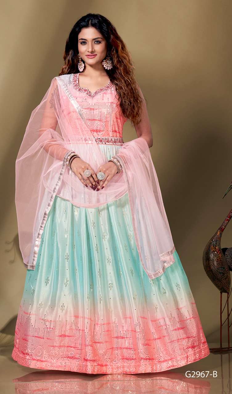 G-2967 By Amoha Trendz 2967-A To 2967-B Series Beautiful Stylish Fancy Colorful Casual Wear & Ethnic Wear Pure Chinnon Gowns With Dupatta At Wholesale Price