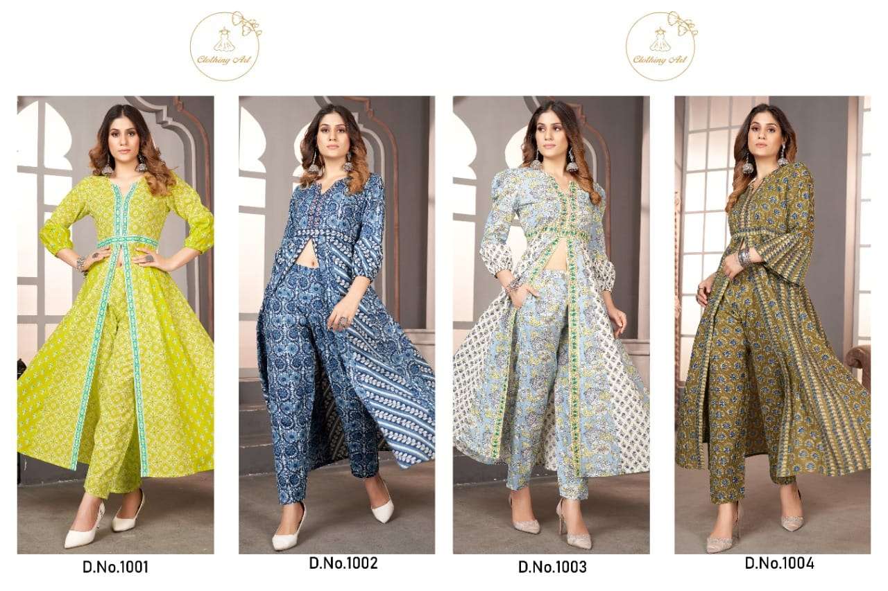 ANAMIKA BY CLOTHING ART 1001 TO 1004 SERIES DESIGNER STYLISH FANCY COLORFUL BEAUTIFUL PARTY WEAR & ETHNIC WEAR COLLECTION PURE COTTON KURTIS WITH BOTTOM AT WHOLESALE PRICE