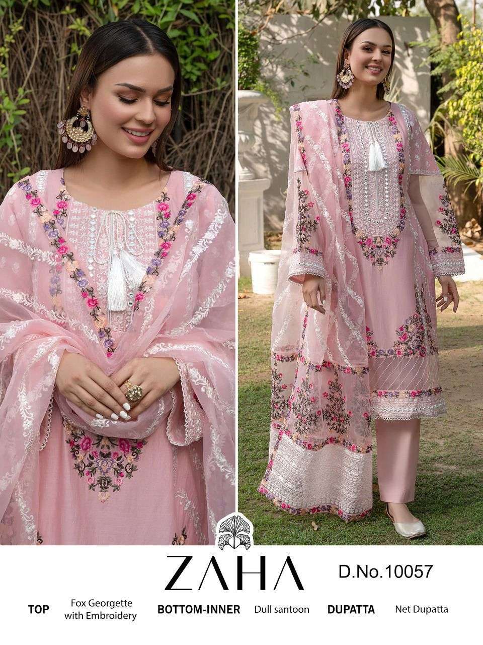 Zaha-10057 By Zaha Pakistani Suits Beautiful Fancy Colorful Stylish Party Wear & Occasional Wear Faux Georgette Embroidery Dresses At Wholesale Price