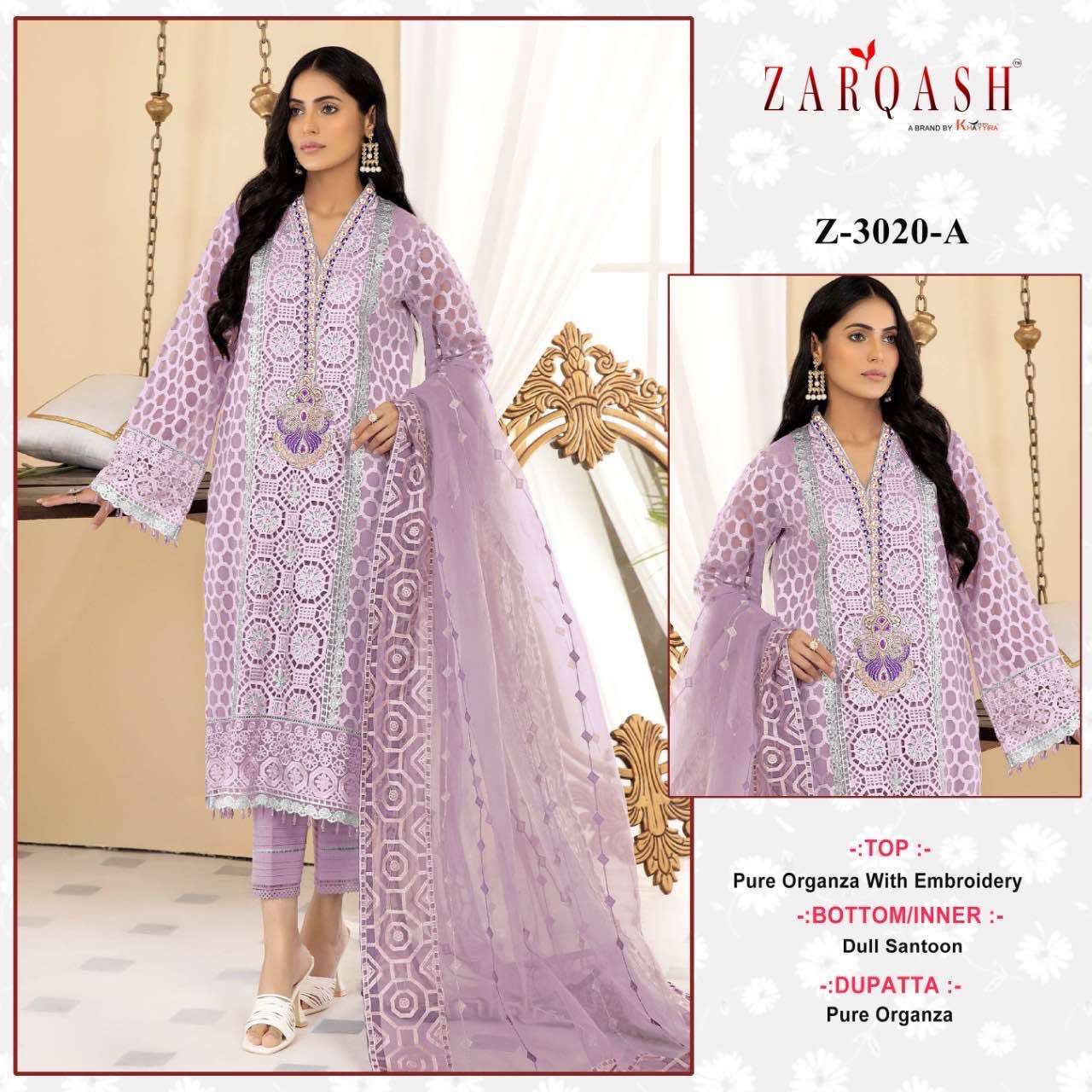 Zarqash Hit Design 3020 Colours By Zarqash 3020-A To 3020-C Series Designer Pakistani Suits Beautiful Fancy Colorful Stylish Party Wear & Occasional Wear Faux Georgette Dresses At Wholesale Price