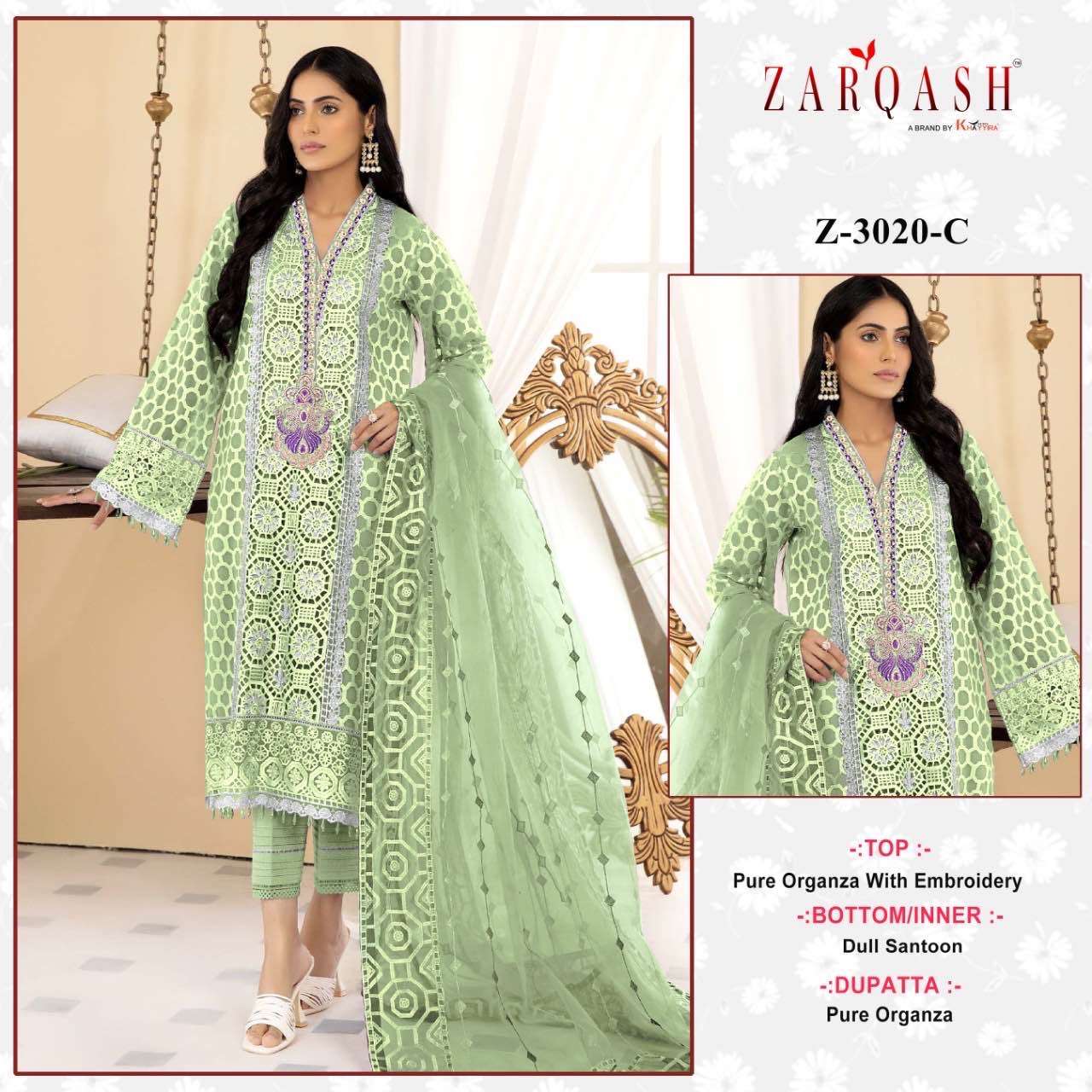 Zarqash Hit Design 3020 Colours By Zarqash 3020-A To 3020-C Series Designer Pakistani Suits Beautiful Fancy Colorful Stylish Party Wear & Occasional Wear Faux Georgette Dresses At Wholesale Price